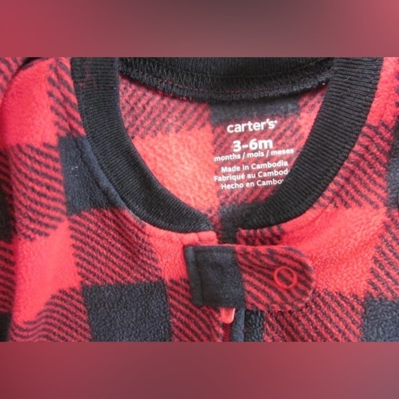 Carter's Baby Bunting, Red & Black Buffalo Plaid, Zip Down Fleece; Size 3-6m - Picture 5 of 9
